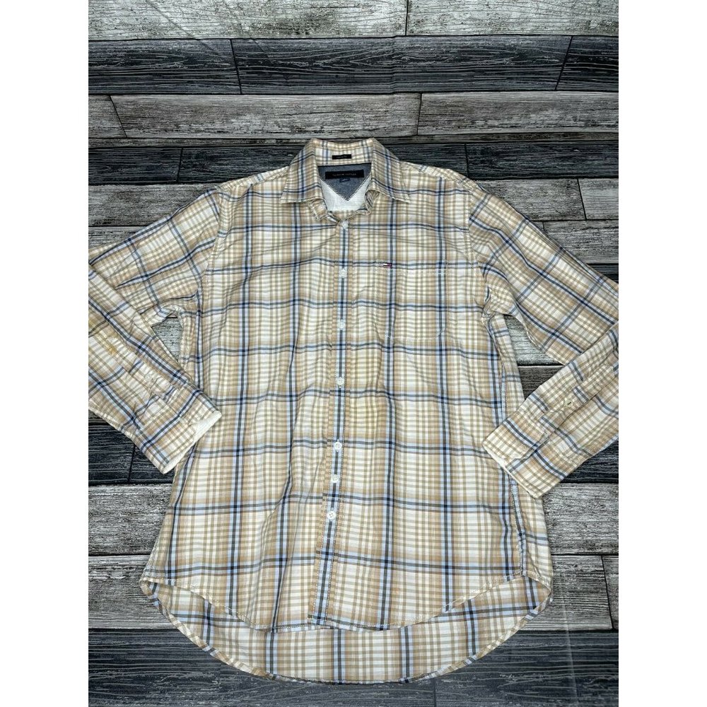 Tommy Hilfiger Tan Plaid Long Sleeve Button Down